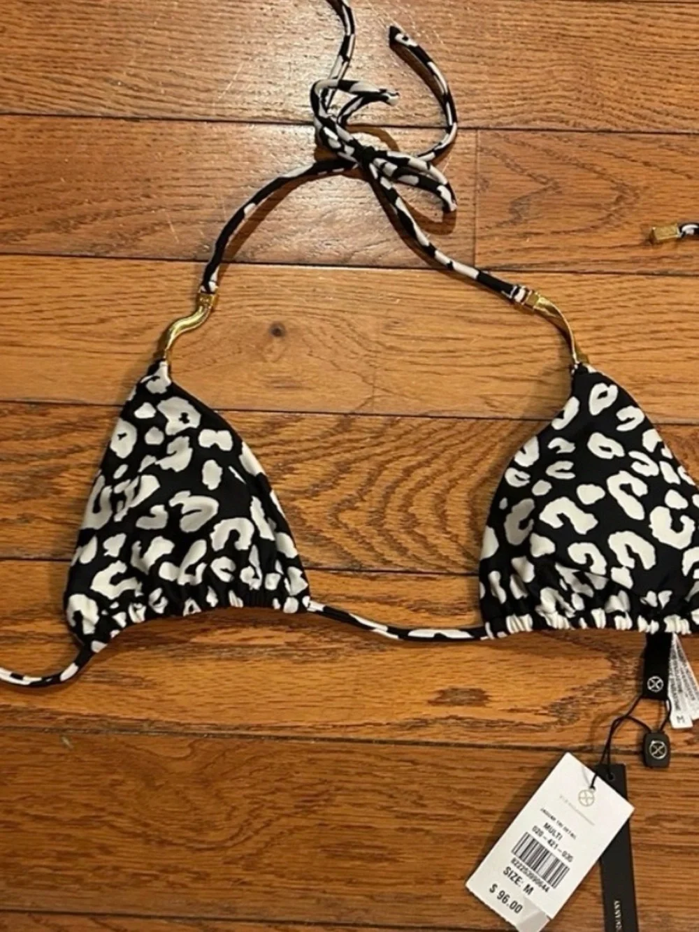 VIX Black & White Leopard Bikini set Top and Bottom with Gold Accent